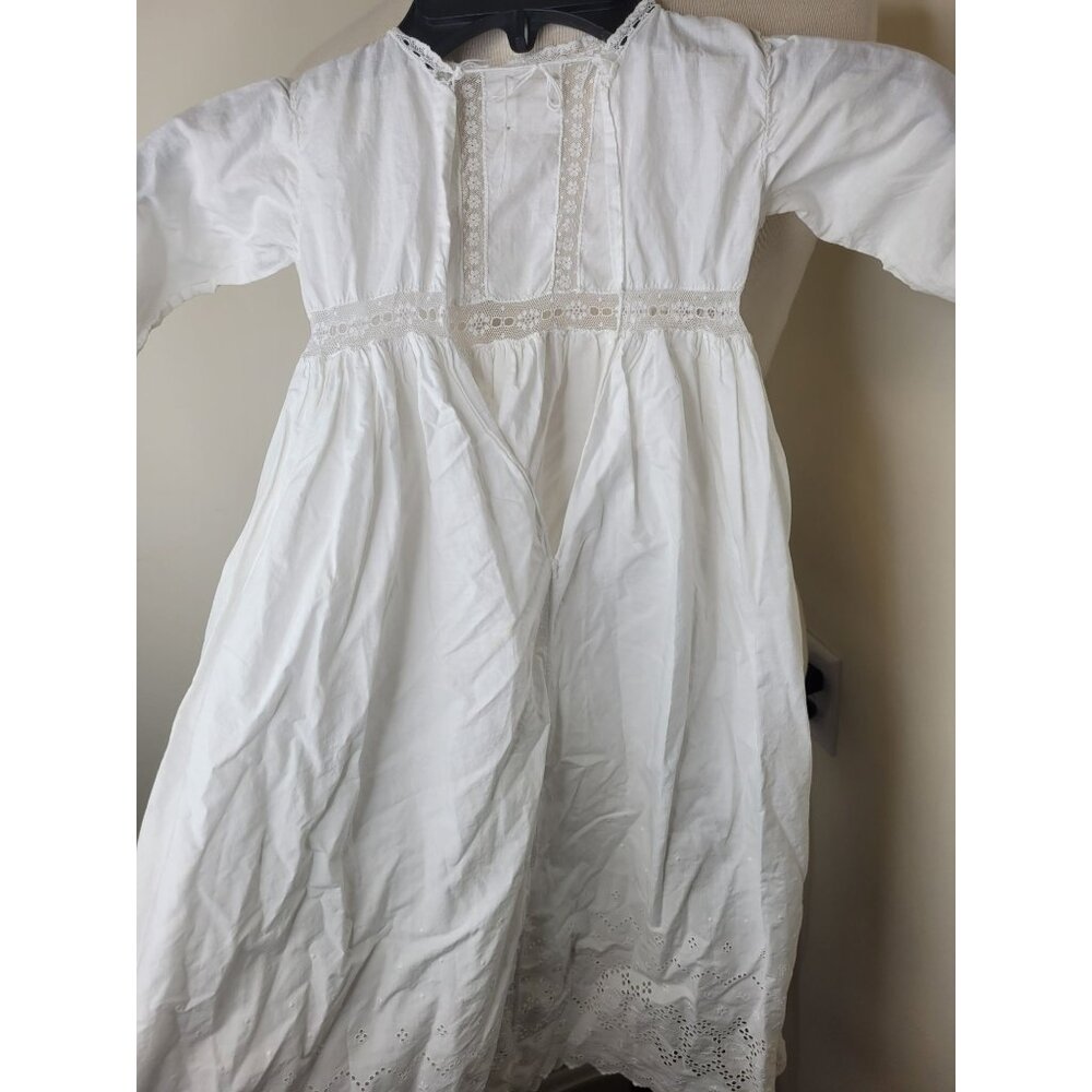 Antiq White Baby Christening Baptism Gown Lace Embroidery Heirloom Flaw - Picture 3 of 7